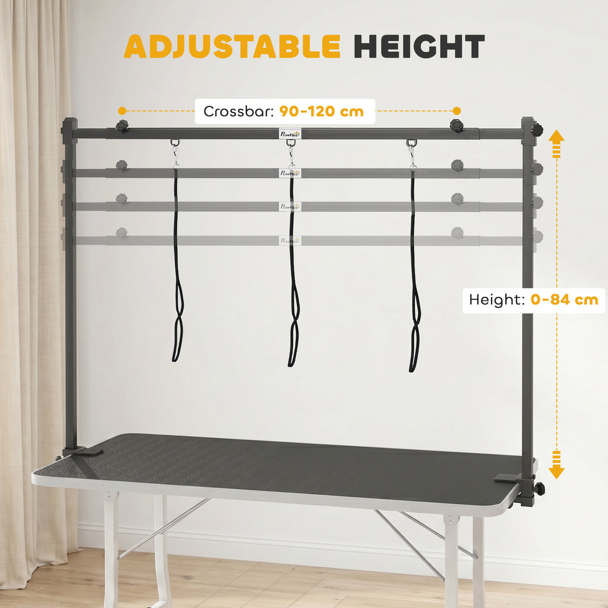 PawHut Dog Grooming Arm Adjustable H-Shape Dog Grooming Table Arm with Clamp and 3 Nooses Black