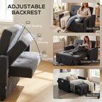 HOMCOM Loveseat Sofa Bed, Convertible Bed Settee with 2 Pillows, Side Pockets, Black