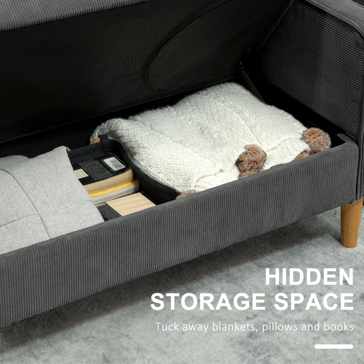 Small Two-Seater Corduroy Sofa - Grey
