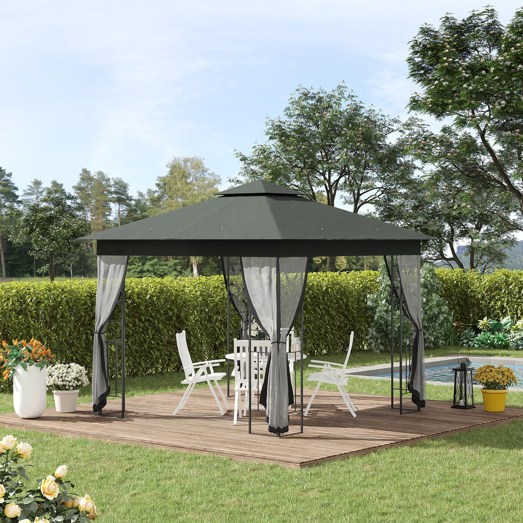Outsunny 3 x 3(m) Steel Frame Double Roof Garden Gazebo - Grey