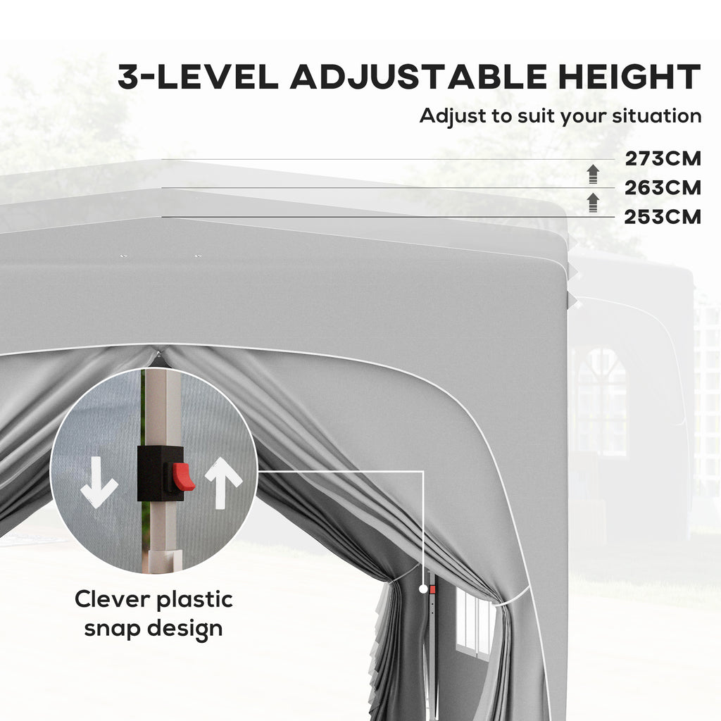 Outsunny 3 x 3m Pop-Up Gazebo Shelter, with Accessories - Light Grey