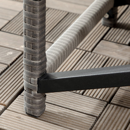Outsunny Outdoor Coffee Table, Garden PE Rattan Side Table with Plastic Board Under the Full Woven Table Top and X-Shaped Frame for Patio, Balcony, Mixed Grey