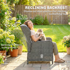 Outsunny Rattan Reclining Garden Chair Set of 2 with Footstool and Cushion for Balcony, Cream