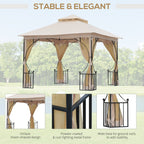 Outsunny 3 x 3(m) Garden Gazebo Patio Party Tent Shelter Outdoor Canopy Double Tier Sun Shade Metal Frame Netting, Beige