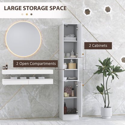 Tall Bathroom Storage Cabinet with Doors, Slim Bathroom Storage Unit with Adjustable Shelves, Freestanding Bathroom Storage Unit, White