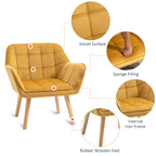 HOMCOM Accent Chair, Velvet Upholstered Vanity Tub Chair with Flared Armrests, Slanted Back, Solid Wood Legs, Comfy Padding Armchair, Home Bedroom Furniture Seating, Yellow