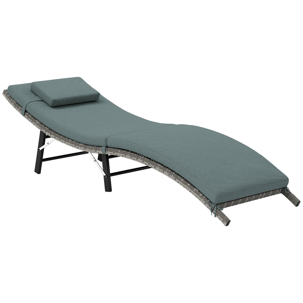 Outsunny Rattan Folding Sun Lounger Outdoor Chair with Cushion and Pillow Mixed Grey