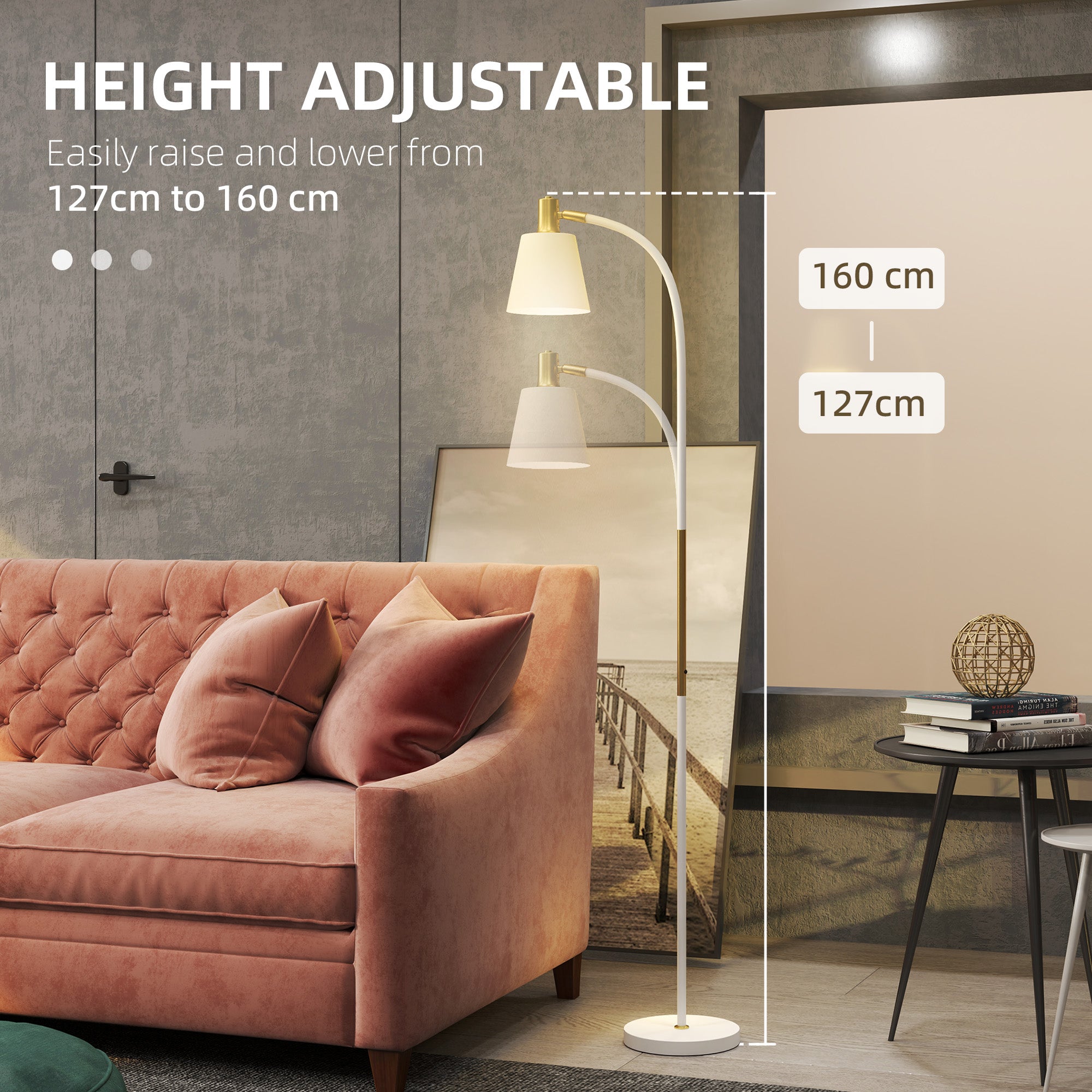 Floor Lamp for Living Room, Spotlight Reading Standing Lamp with Adjustable Height, Rocker on/off Switch, Indoor Task Lighting for Bedroom, Office,  White (Bulb not Included)