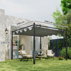 Outsunny 3 x 3(m) Metal Pergola with Retractable Roof and Magnetic Fixture, Outdoor Gazebo Garden Pergola Kit Sun Shade Canopy, UPF30+, 80mm Metal Column, Grey