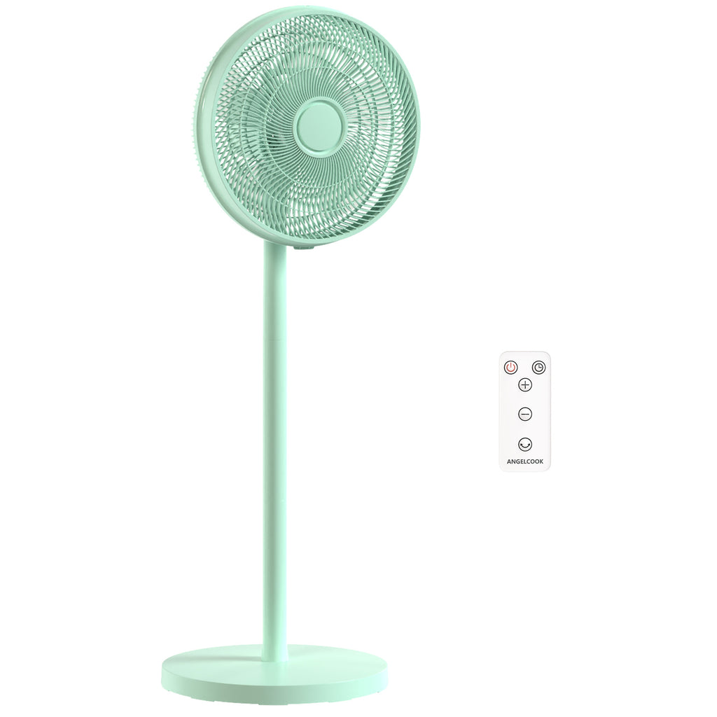 40 cm Standing Fan, Cooling Floor Fan with 80° Oscillating, Adjustable Tilt and Height, 4 Speed, Remote Control, Green