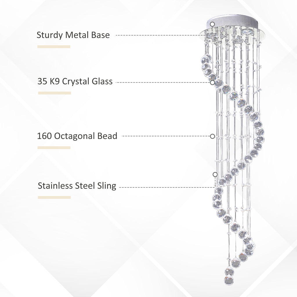 Modern Crystal Chandelier Ceiling Light Pendant Lamp Chrome Finish Glass Droplets New, for Living Room, Bedroom, Hallway, ?30 x 120cm