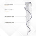 Modern Crystal Chandelier Ceiling Light Pendant Lamp Chrome Finish Glass Droplets New, for Living Room, Bedroom, Hallway, ?30 x 120cm