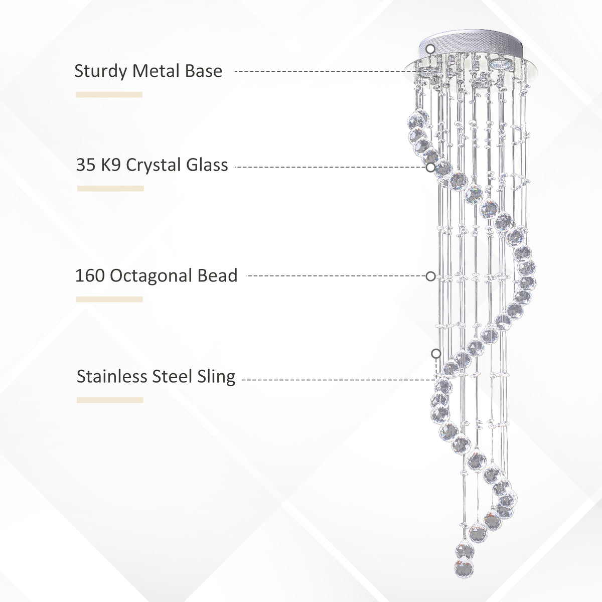 Modern Crystal Chandelier Ceiling Light Pendant Lamp Chrome Finish Glass Droplets New, for Living Room, Bedroom, Hallway, ?30 x 120cm