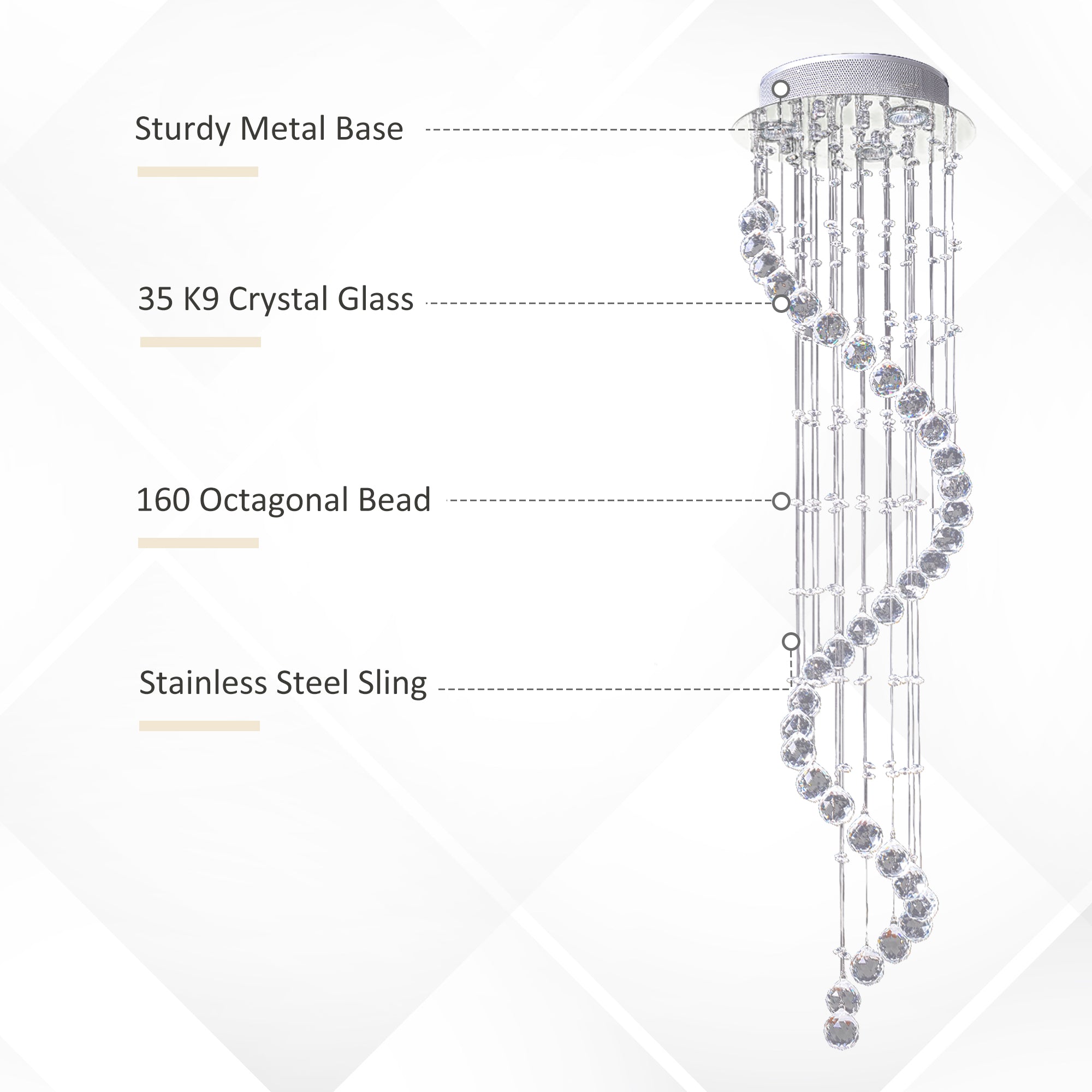 Modern Crystal Chandelier Ceiling Light Pendant Lamp Chrome Finish Glass Droplets New, for Living Room, Bedroom, Hallway, ?30 x 120cm