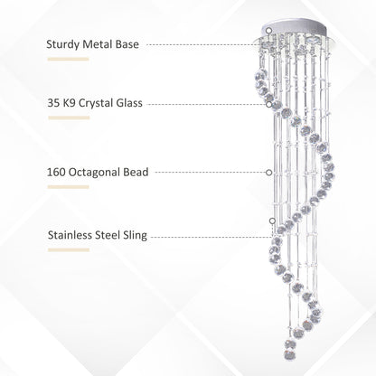 Modern Crystal Chandelier Ceiling Light Pendant Lamp Chrome Finish Glass Droplets New, for Living Room, Bedroom, Hallway, ?30 x 120cm