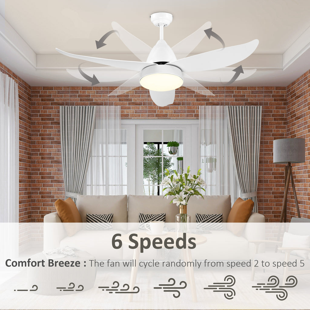 Modern Ceiling Fan with Light, 48-Inch White Small Fans for Bedroom Indoor, Reversible Flush Mount Low Profile Ceiling Light with Remote Control, 3 Blades, 6 Speeds, Timer
