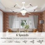 Modern Ceiling Fan with Light, 48-Inch White Small Fans for Bedroom Indoor, Reversible Flush Mount Low Profile Ceiling Light with Remote Control, 3 Blades, 6 Speeds, Timer