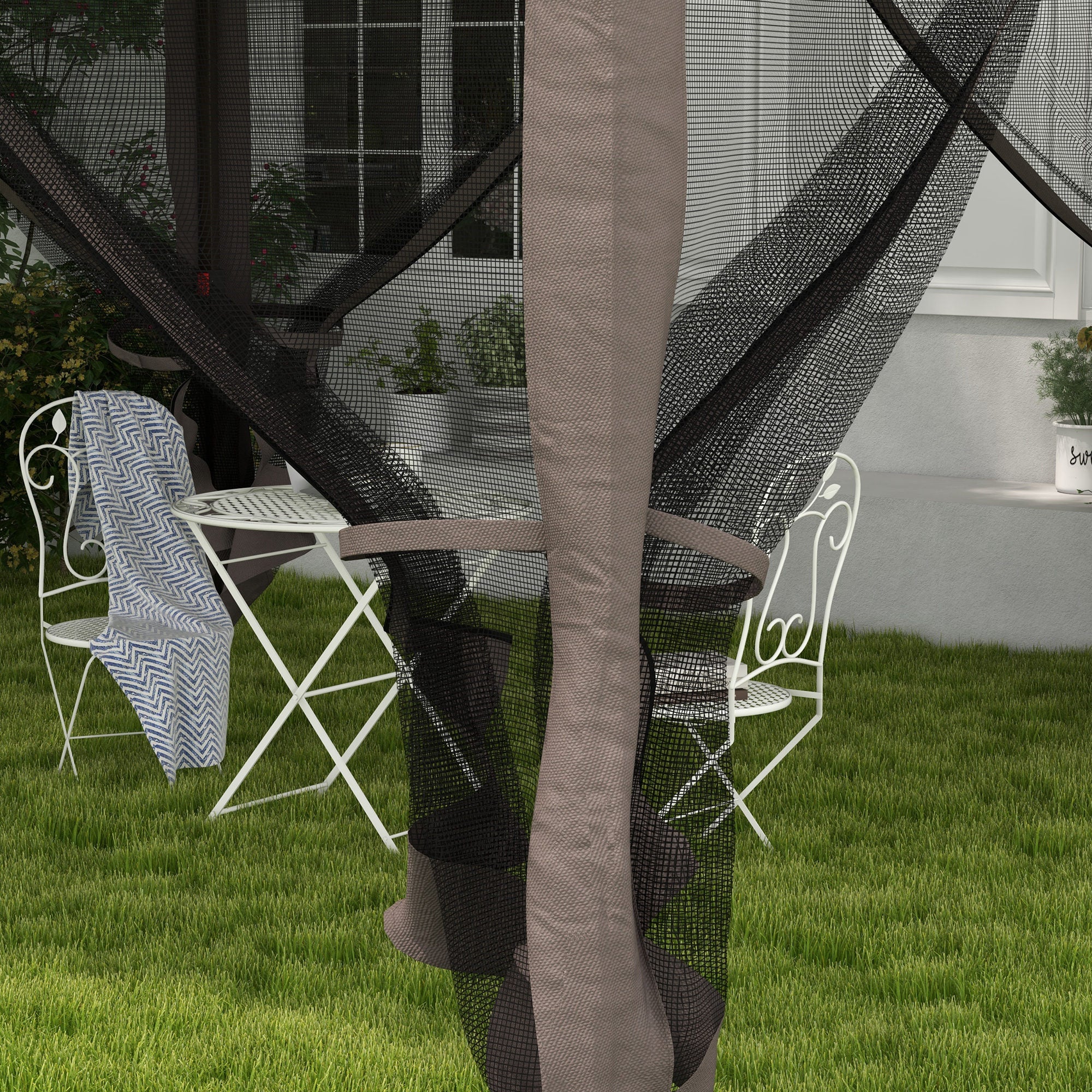 Outsunny 3.25 x 3.25m Pop Up Gazebo, Double-roof Garden Tent with Netting and Carry Bag, Party Event Shelter for Outdoor Patio, Brown and Grey