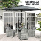 Outsunny 4 Seater Rattan Dining Set with Parasol & Cushions - Mixed Grey