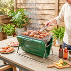Outsunny Charcoal BBQ Grill Portable Stainless Steel Barbecue with Tilting Grate for Camping Picnic Garden Dark Green