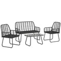 Outsunny 4 Piece Rattan Garden Furniture Set, Outdoor Patio Furniture with Loveseat, Armchairs and Coffee Table