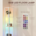 RGB LED Floor Lamp with Shelves, Modern Dimmable Standing Lamp with Remote Control, Adjustable Brightness & Speed for Living Room, Bedroom, Office, White