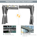 Outsunny 3.6 x 3(m) Outdoor Pergola Gazebo with Retractable Canopy and Curtains Garden Sun Shade, Dark Grey