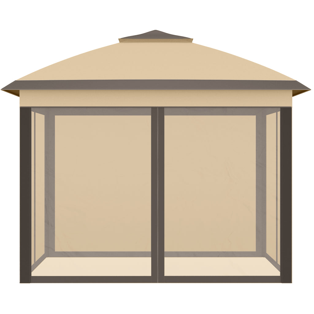 Outsunny 3.3 x 3.3m Pop Up Gazebo, Double Roof Foldable Canopy Tent with Zipped Mesh Sidewalls, Height Adjustable and Carrying Bag, Event Tent for Patio Garden, Beige