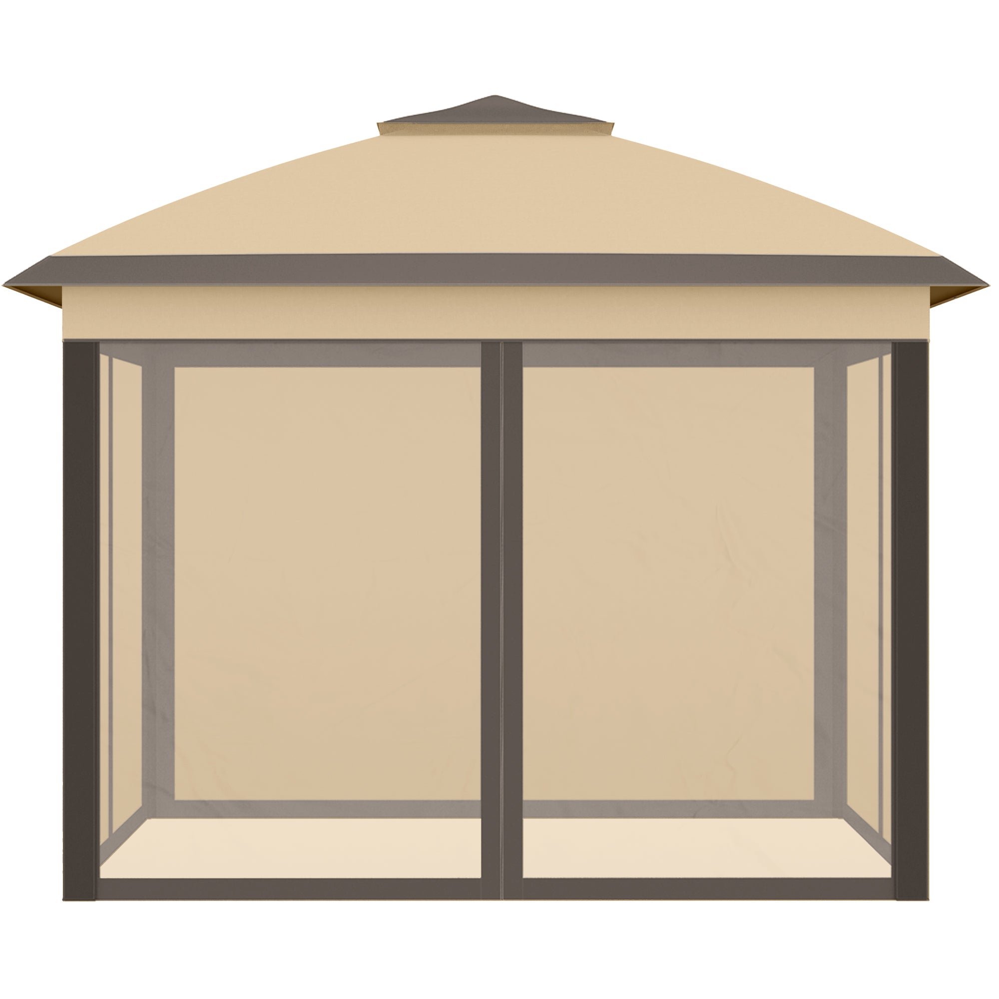 Outsunny 3.3 x 3.3m Pop Up Gazebo, Double Roof Foldable Canopy Tent with Zipped Mesh Sidewalls, Height Adjustable and Carrying Bag, Event Tent for Patio Garden, Beige
