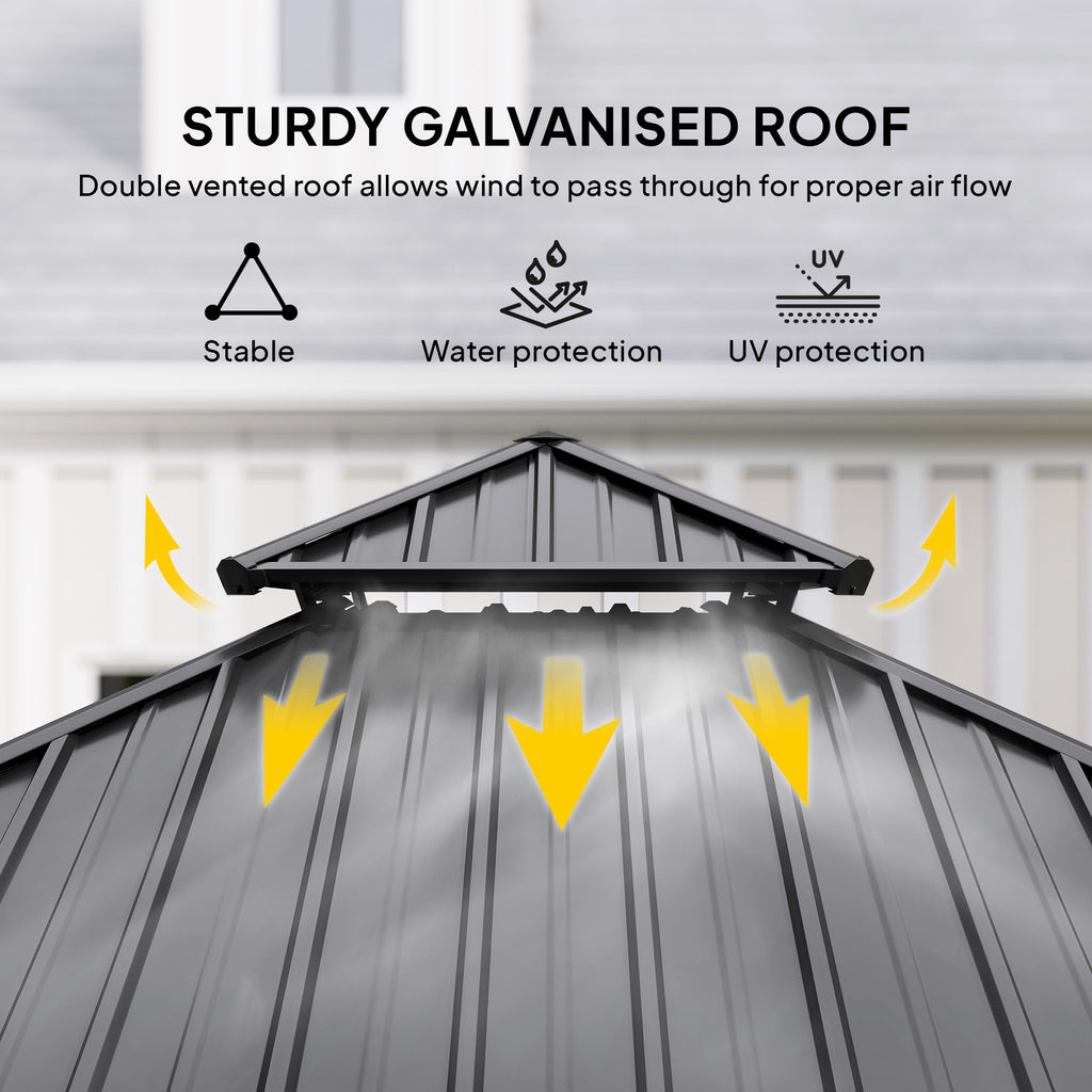 Outsunny 3.5 x 3.5m Outdoor Hardtop Gazebo Canopy with Two-tier Metal Roof, Black