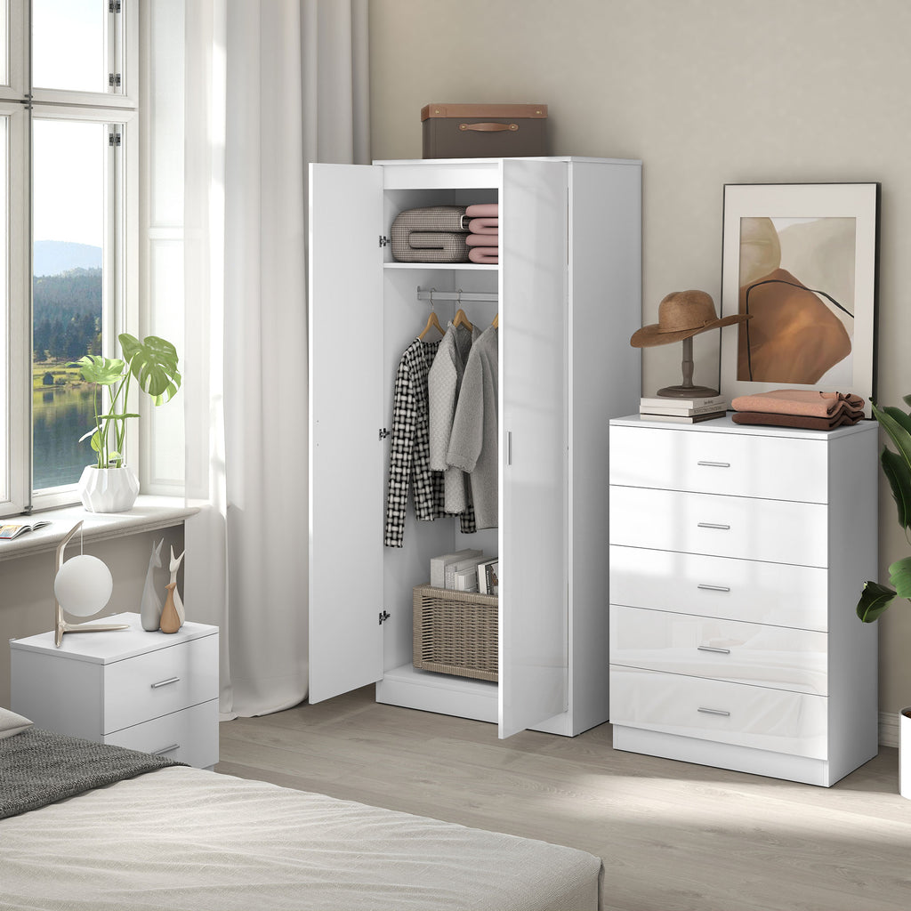 High Gloss 3 Piece Trio Bedroom Furniture Set Wardrobe + Chest Of Drawer + Bedside White
