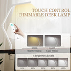 LED Desk Lamp, Dimmable Desk Light with Swing Arm and Clamp, Adjustable Eye-Caring Table Lamp with 2 Colour Modes & 5 Brightness Levels for Study, Drawing, Office, Architect, Task, White
