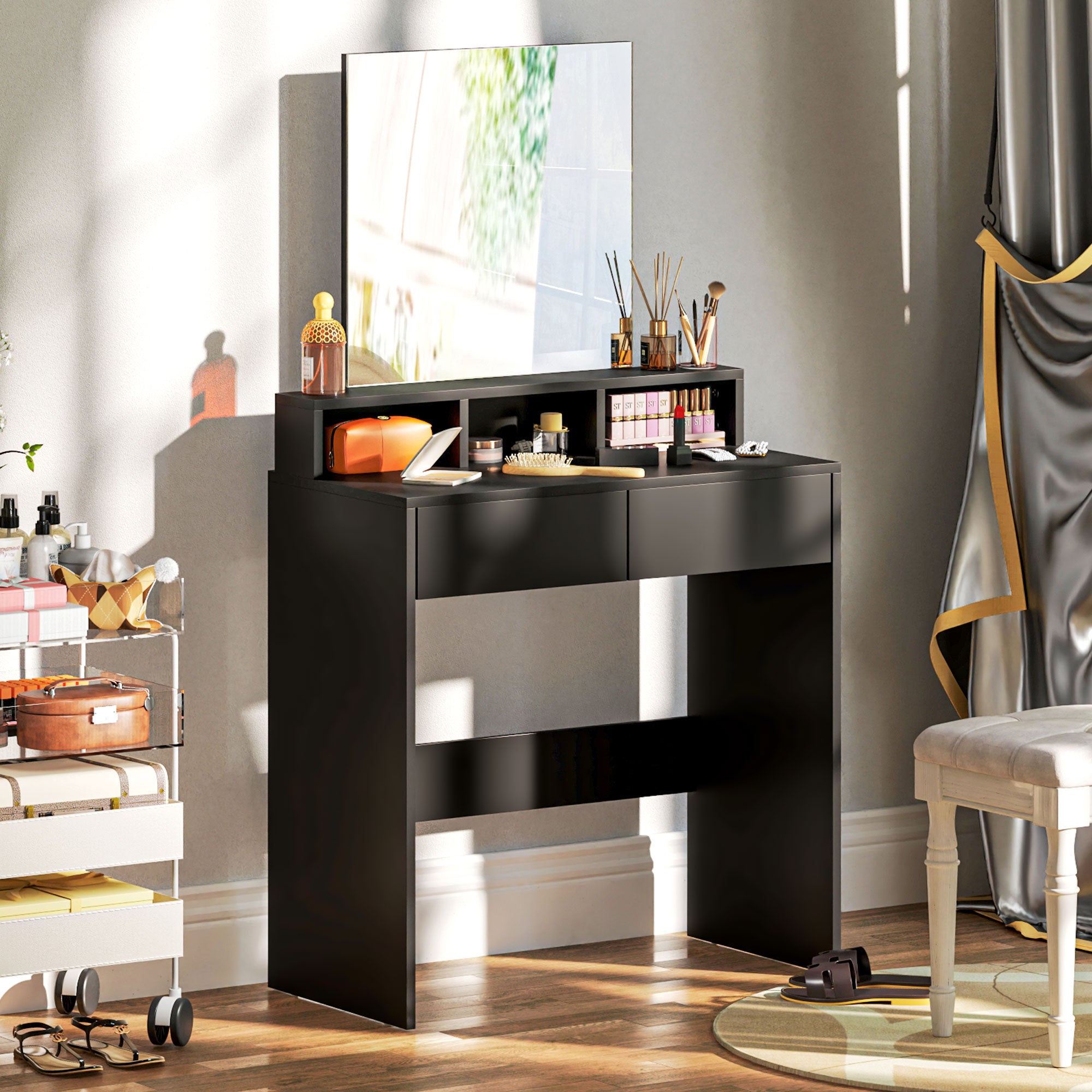 HOMCOM Multi-Storage Dressing Table, with Mirror - Black