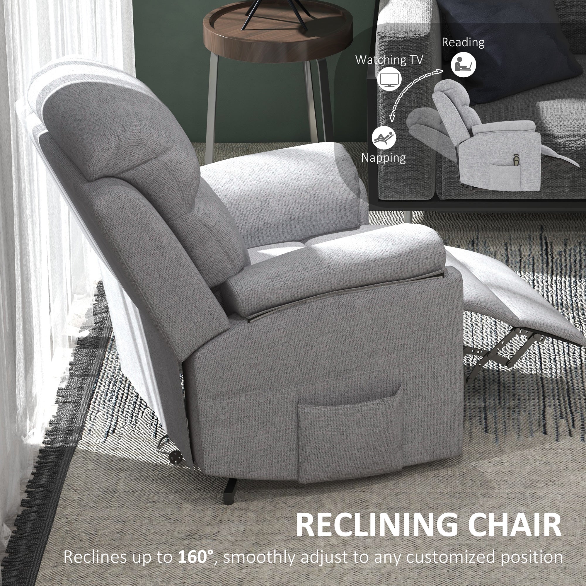 HOMCOM Power Lift Recliner Chair, Electric Lift Chair for Elderly, Overstuffed Linen Fabric Riser and Reclining Armchair with Remote Control, Side Pockets, for Living Room, Grey