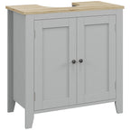 kleankin Under Sink Cabinet, Bathroom Sink Cabinet with 2 Doors, Pedestal Under Sink Design, Freestanding Bathroom Cupboard with Adjustable Shelf, Grey