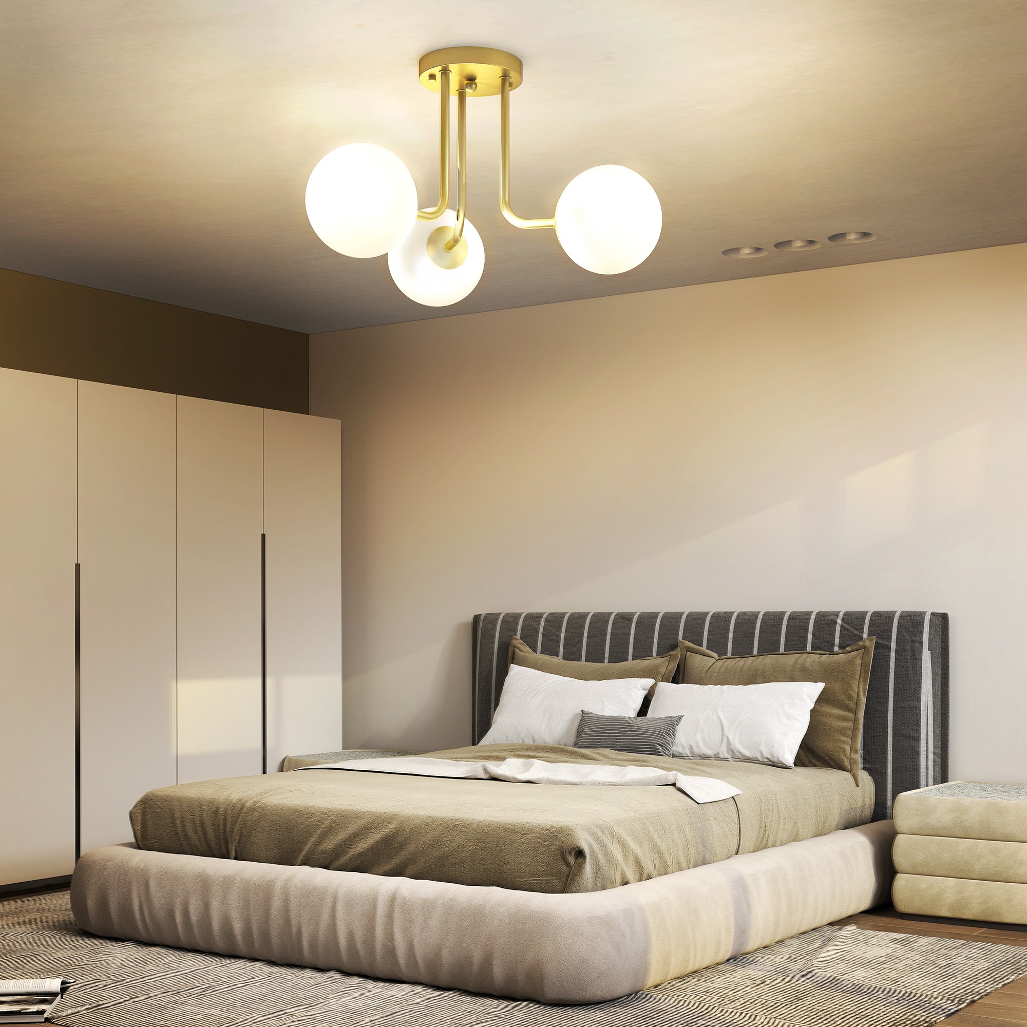 LED Ceiling Light with Globe Shades, Modern 3-Light Ceiling Light with G9 Sockets for Living Room, Bedroom, Dining Room, Bulbs Not Included, Gold Tone