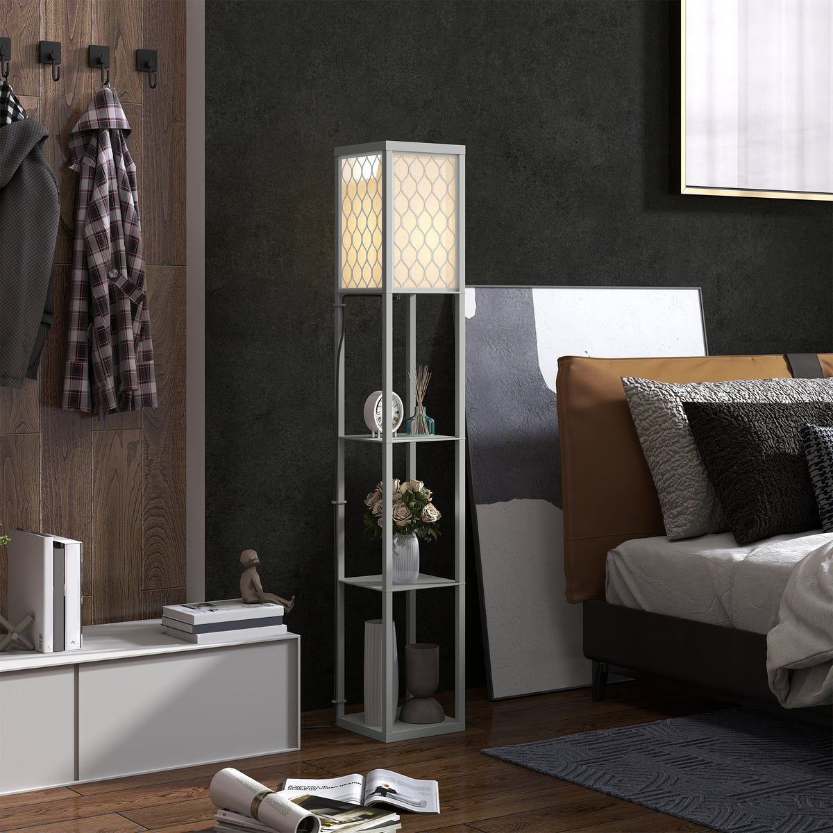 Three-Shelf Standing Lamp - Grey/White