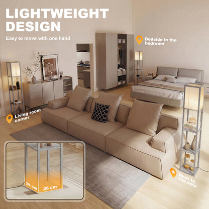 3-Tier Floor Lamp with Shelves and Storage, Modern Corner Standing Lamp with Lampshade, Reading Light with Foot Switch for Living Room, Bedroom, Home Office, Bulb not Included, Grey