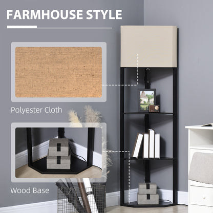 Corner Floor Lamp with Shelves, Tall Standing Lamps for Living Room, with Pull Chain Switch Bulb not Included, Black