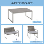 Outsunny 4PC Rattan Garden Furniture Set 2 Single Sofa Arm Chairs 1 Bench with Cushions & Coffee Table Patio Backyard Wicker Weave