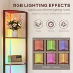 RGB Standing Lamp with Shelves, 4-Tier LED Floor Lamp with Multiple Lighting Modes, Brown