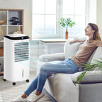Portable Air Cooler, Evaporative Anion Ice Cooling Fan Water Conditioner Humidifier Unit with 10L Water Tank, 3 Modes, 3 Speed, Remote, Timer, Oscillating for Home Quiet Bedroom, White