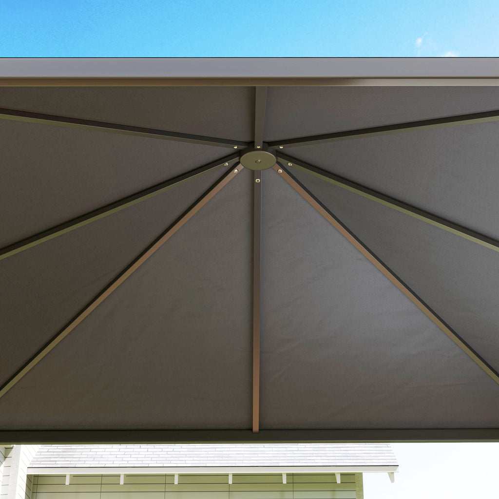 Outsunny 3 x 6m Garden Gazebo with Extendable Awning and Wheels, UPF30+ Metal Gazebo Canopy Shelter for BBQ, Dark Grey