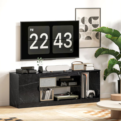 TV Stand Cabinet, Marble Effect TV Unit for up to 55" TVs with Glass Shelf and Storage Cabinet, Entertainment Unit for Living Room, Bedroom, Black