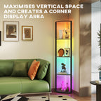 RGB LED Floor Lamp with Shelves, 4-Tier Dimmable Standing Lamp with Remote Control, Black