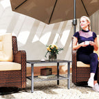Outsunny Outdoor Rattan Coffee Table with Tempered Glass Top, Storage Shelf, Foot Pads, for Patio, Balcony, Mixed-grey
