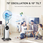 16" Pedestal Fan with Water Mist Spray, Humidifying Misting Fan, Standing Fan with 3 Speeds, 3.1L Water Tank, Timer and Electric Mosquito Killer Jack, Black