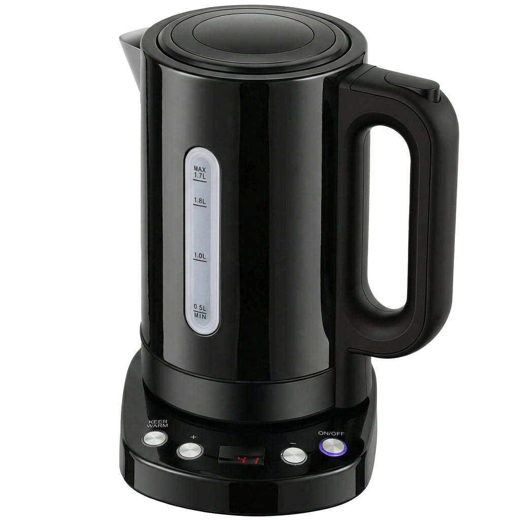 Electric Kettle, 1.7L, Fast Boil, 3kW Water Kettle with UK Strix Thermostat, Keep Warm Function, LCD Base, Black