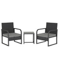Outsunny Rattan Bistro Set, 3 Piece Garden Furniture Set with Cushions and Glass Top Table, Black