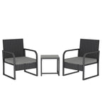 Outsunny Rattan Bistro Set, 3 Piece Garden Furniture Set with Cushions and Glass Top Table, Black